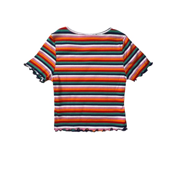 LETTUCE TRIM MULTICOLORED STRIPED CROPPED BABY TEE • SIZE M - Picture 2 of 3
